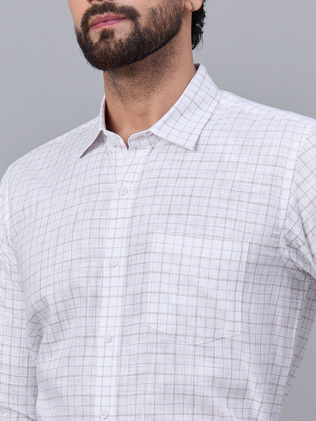 Men Premium White and Yellow Checked Slub Cotton Shirt