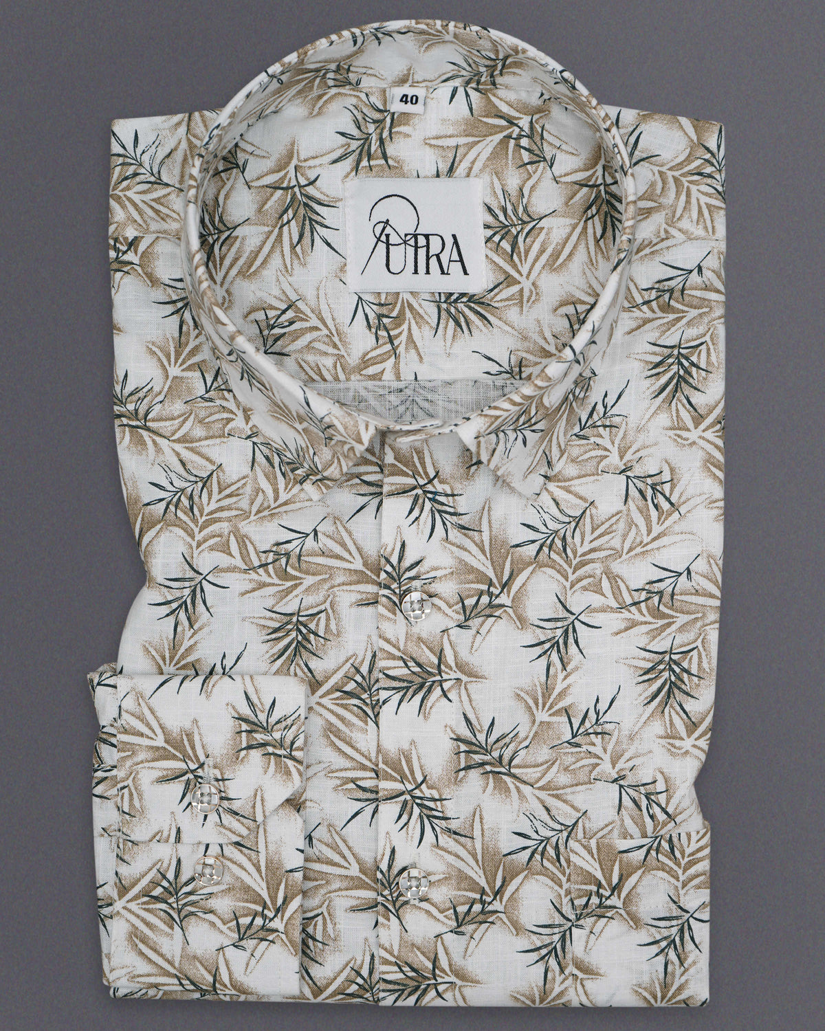 Men&#39;s Yellow and Green Tropical Leaf Print Slub Shirt