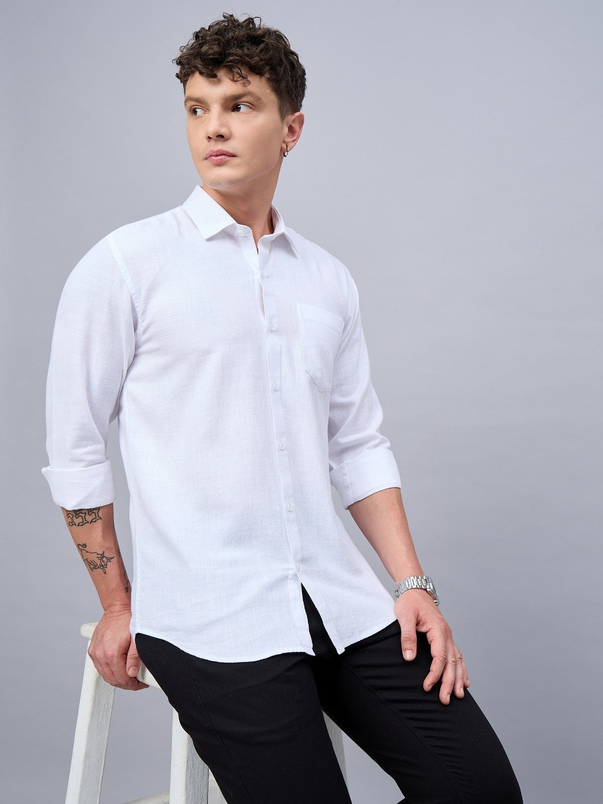 Mens Timeless White Slub Cotton Shirt