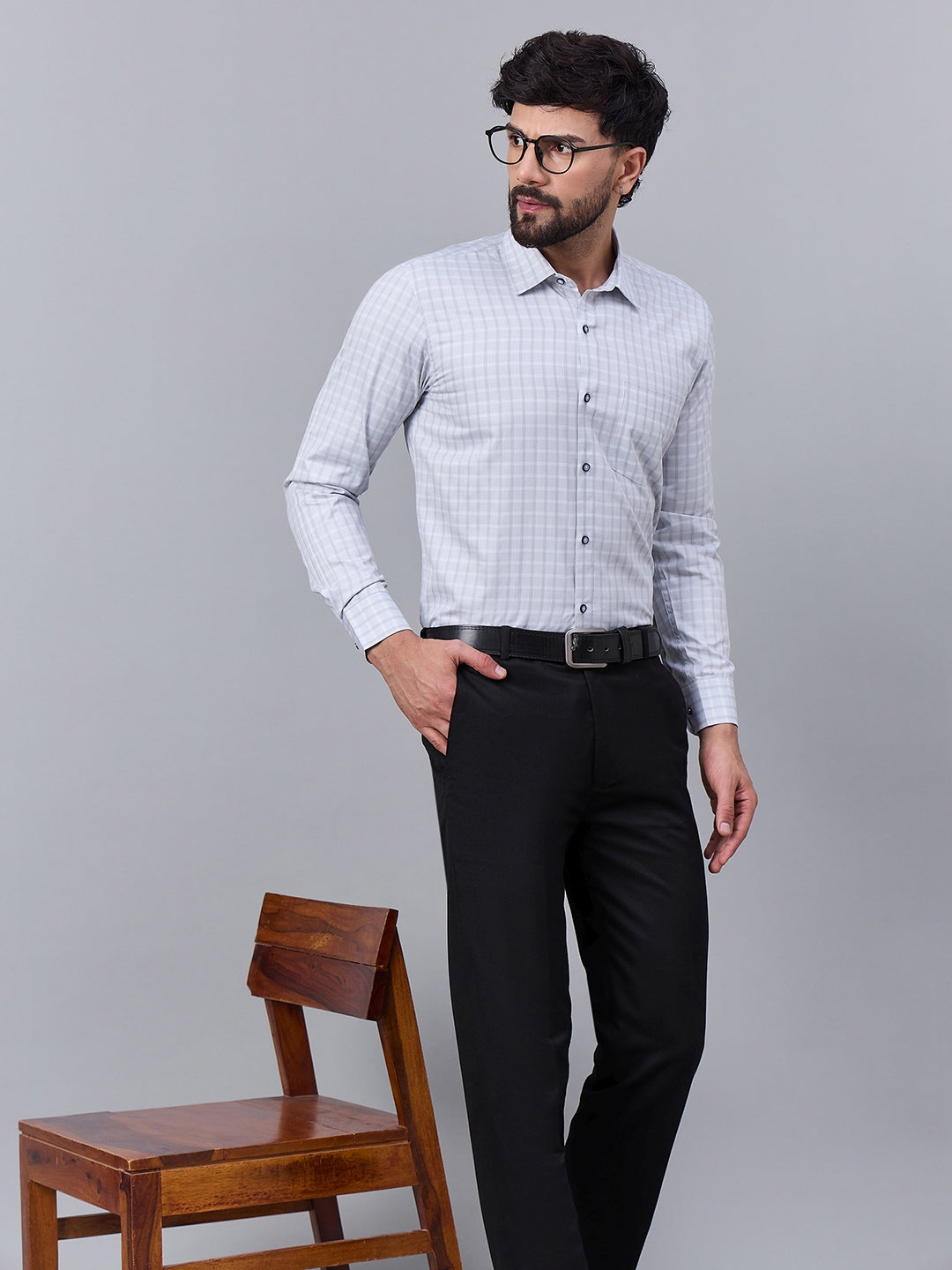 Men Mint Green Micro-Checkered Cotton Shirt