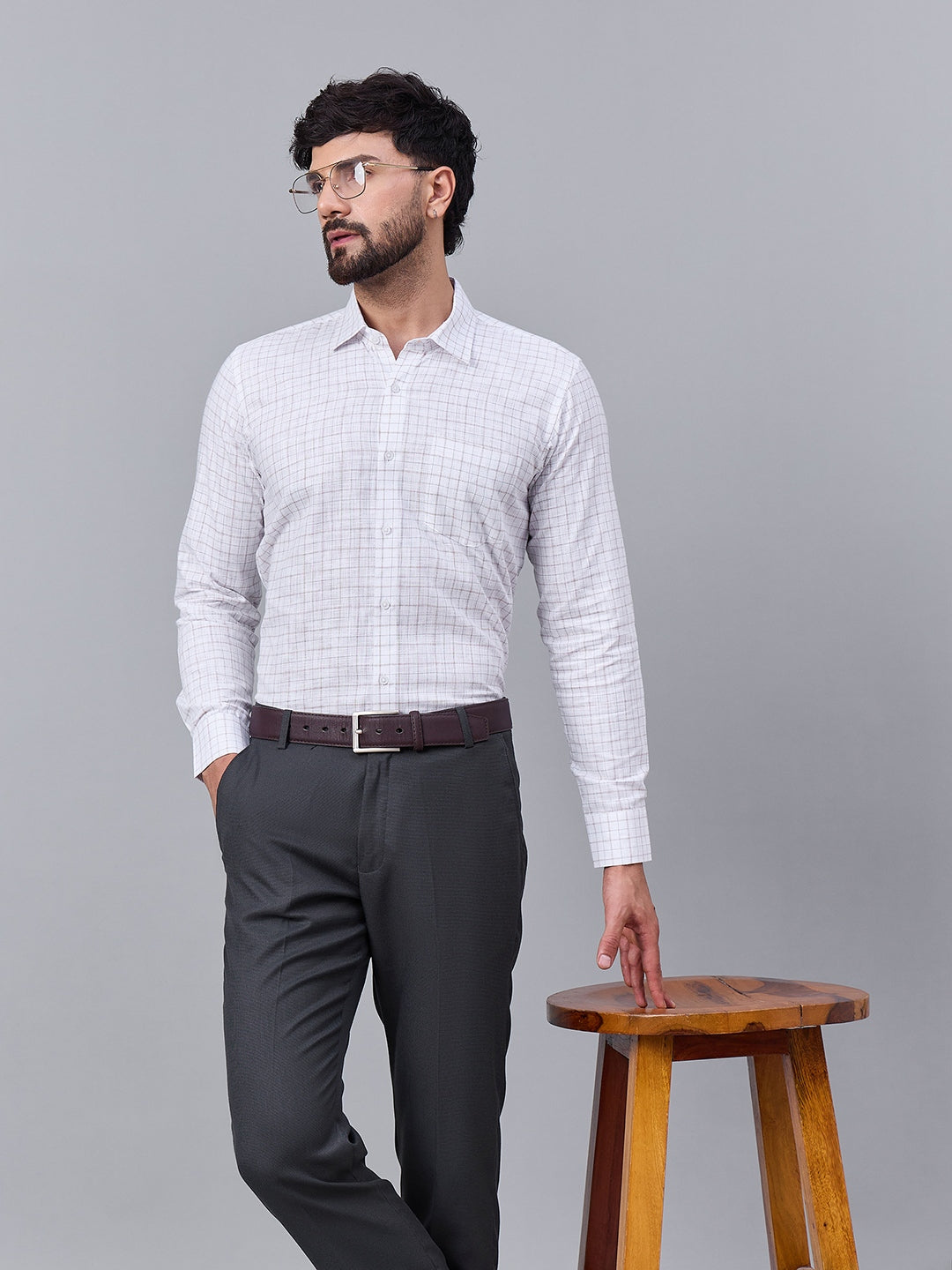 Men Premium White and Yellow Checked Slub Cotton Shirt