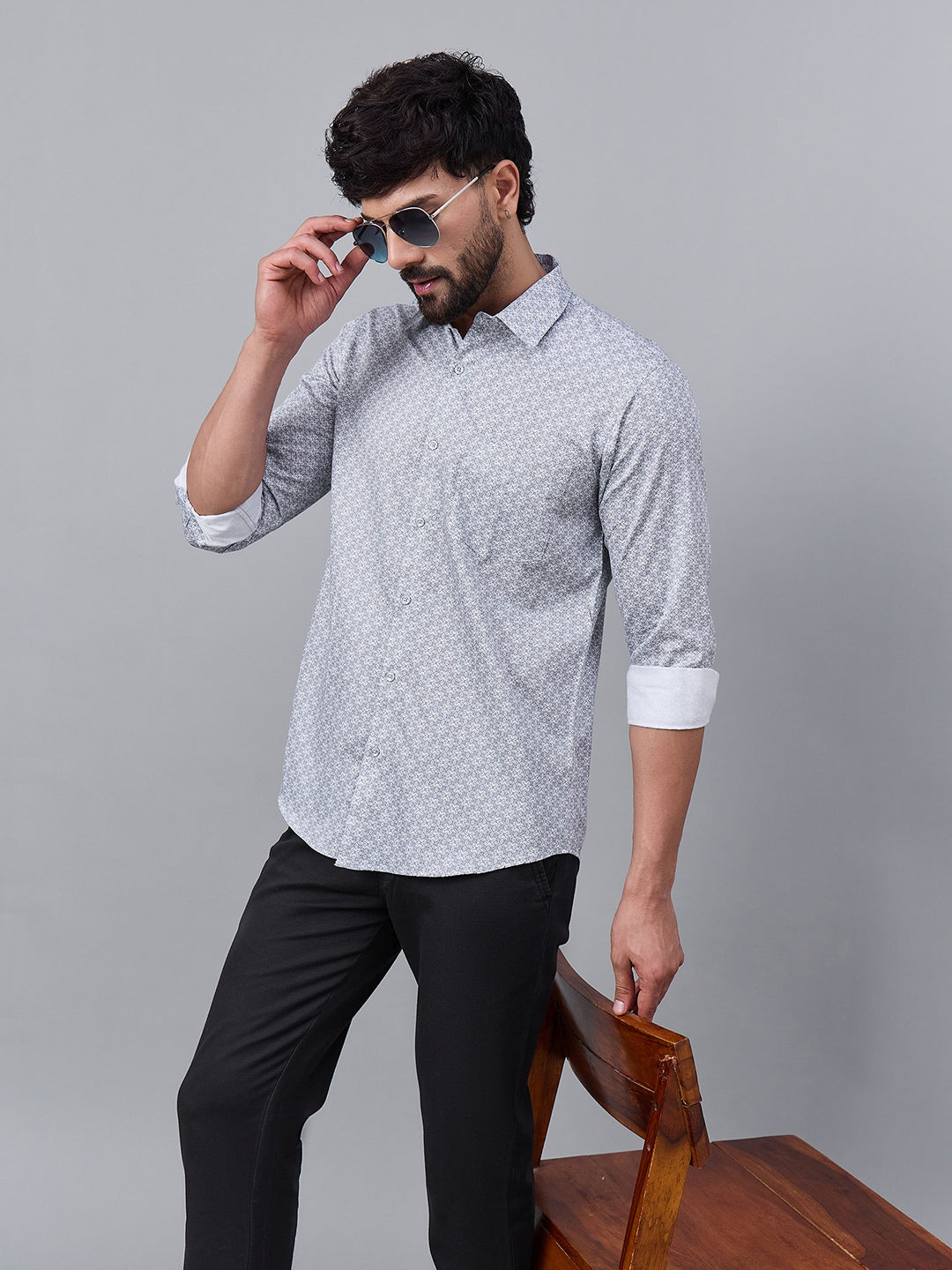 Men Luxe Green Satin Intricate All-Over Printed Shirt