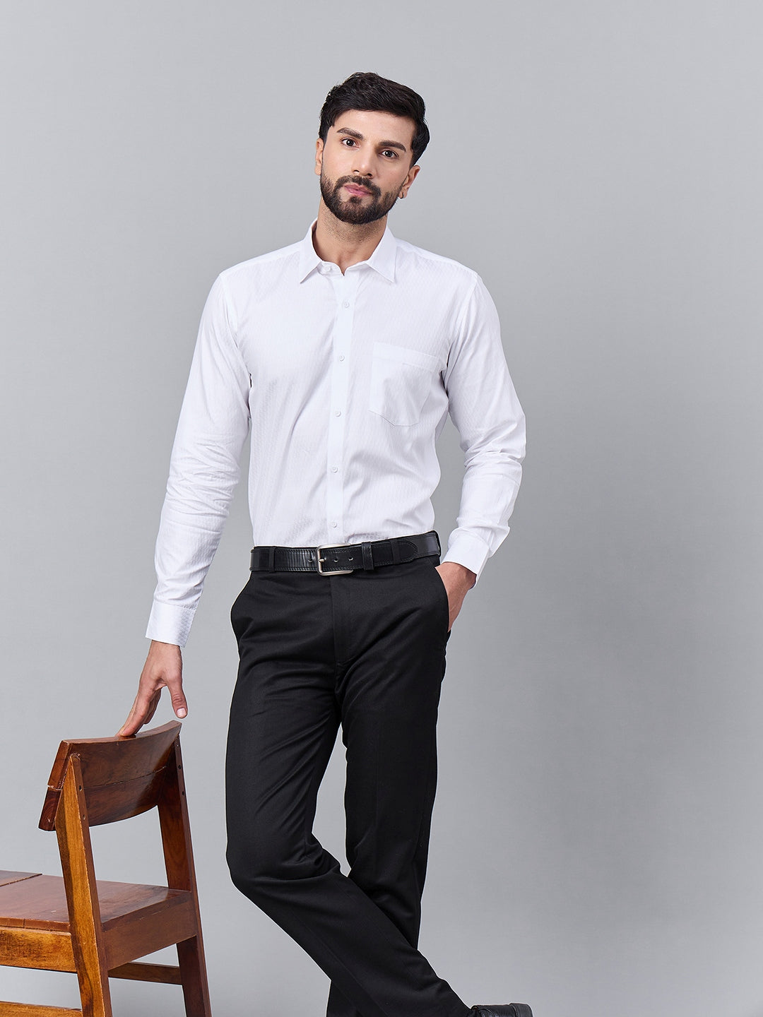 Men White Satin Textured Formal Shirt
