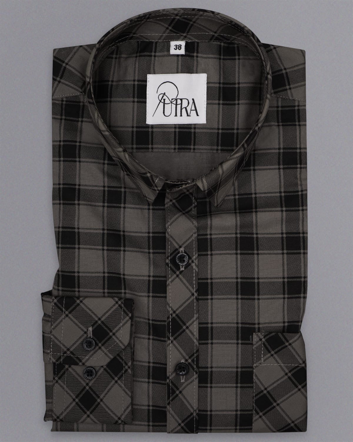 Classic Grey Black Plaid Cotton Shirt