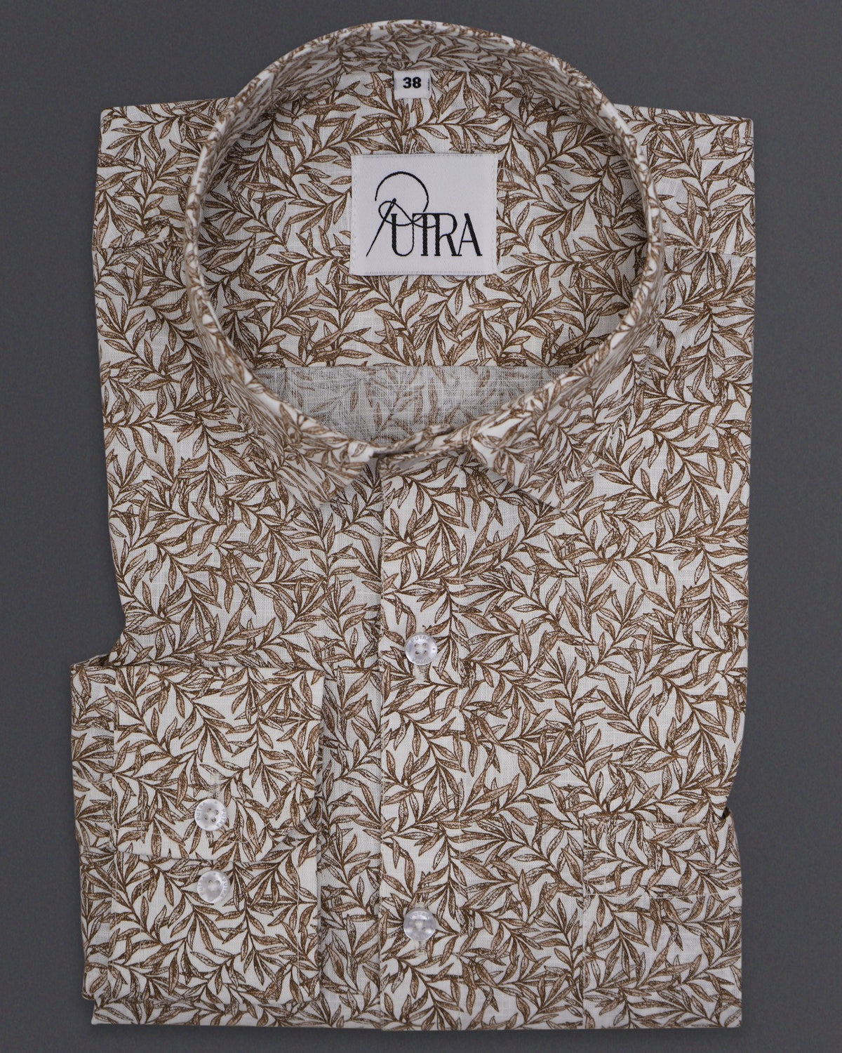 Men Elegant White &amp; Brown Slub Cotton Shirt