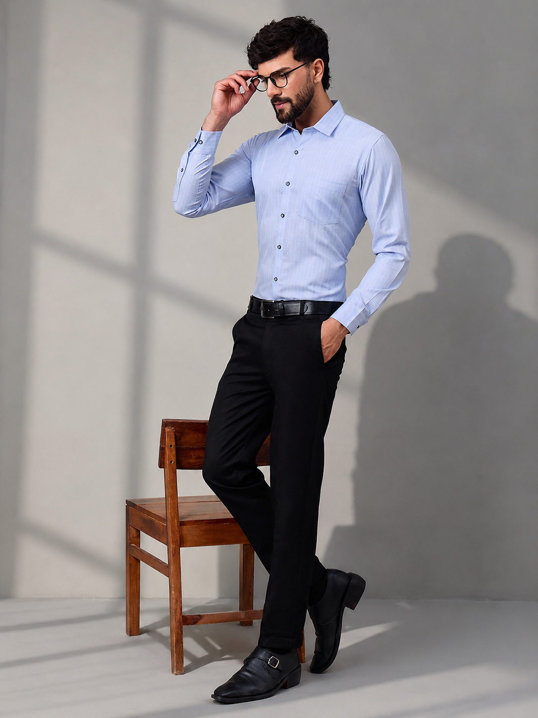 check blue shirt
