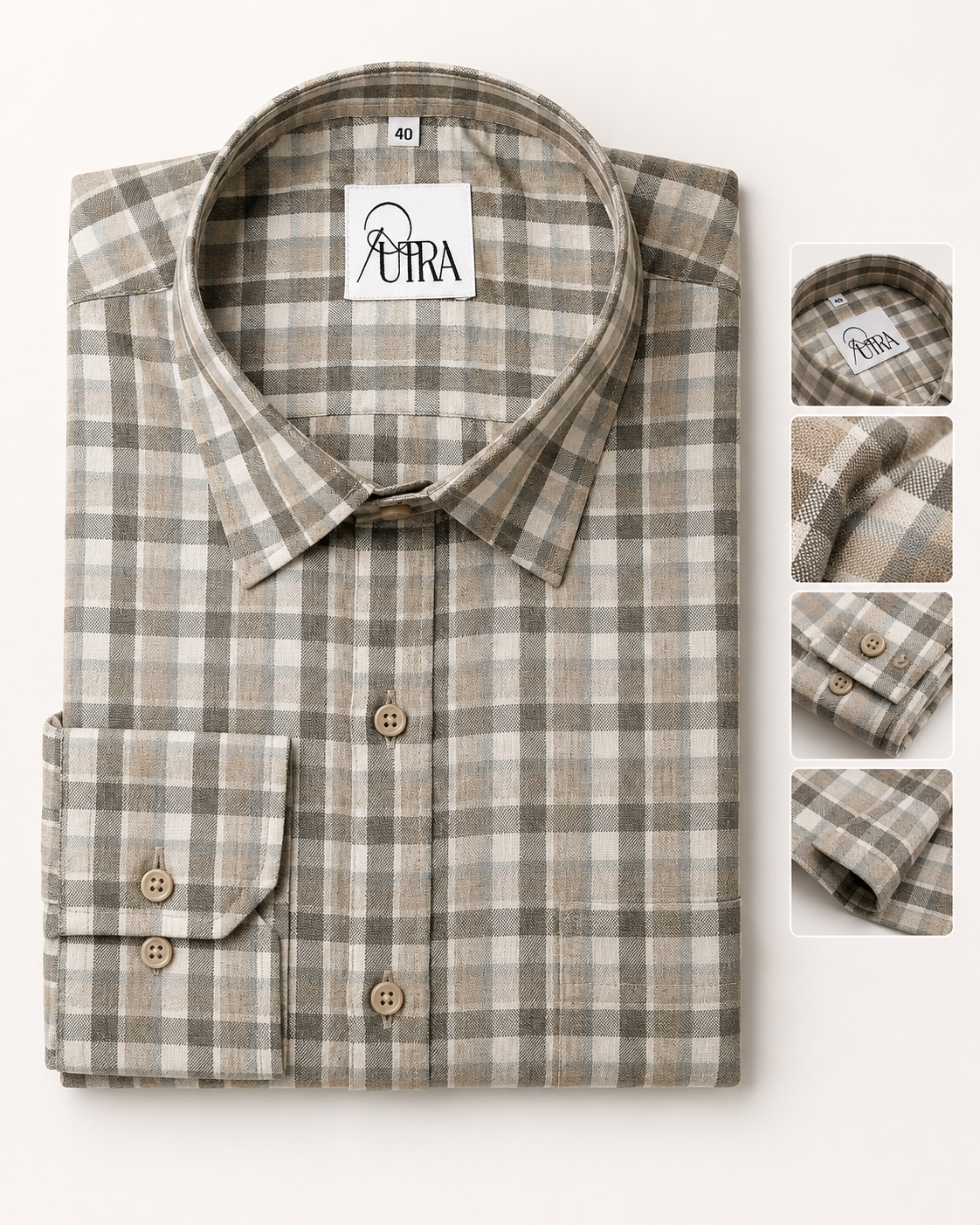 Classic Beige and Brown Checked Cotton Shirt