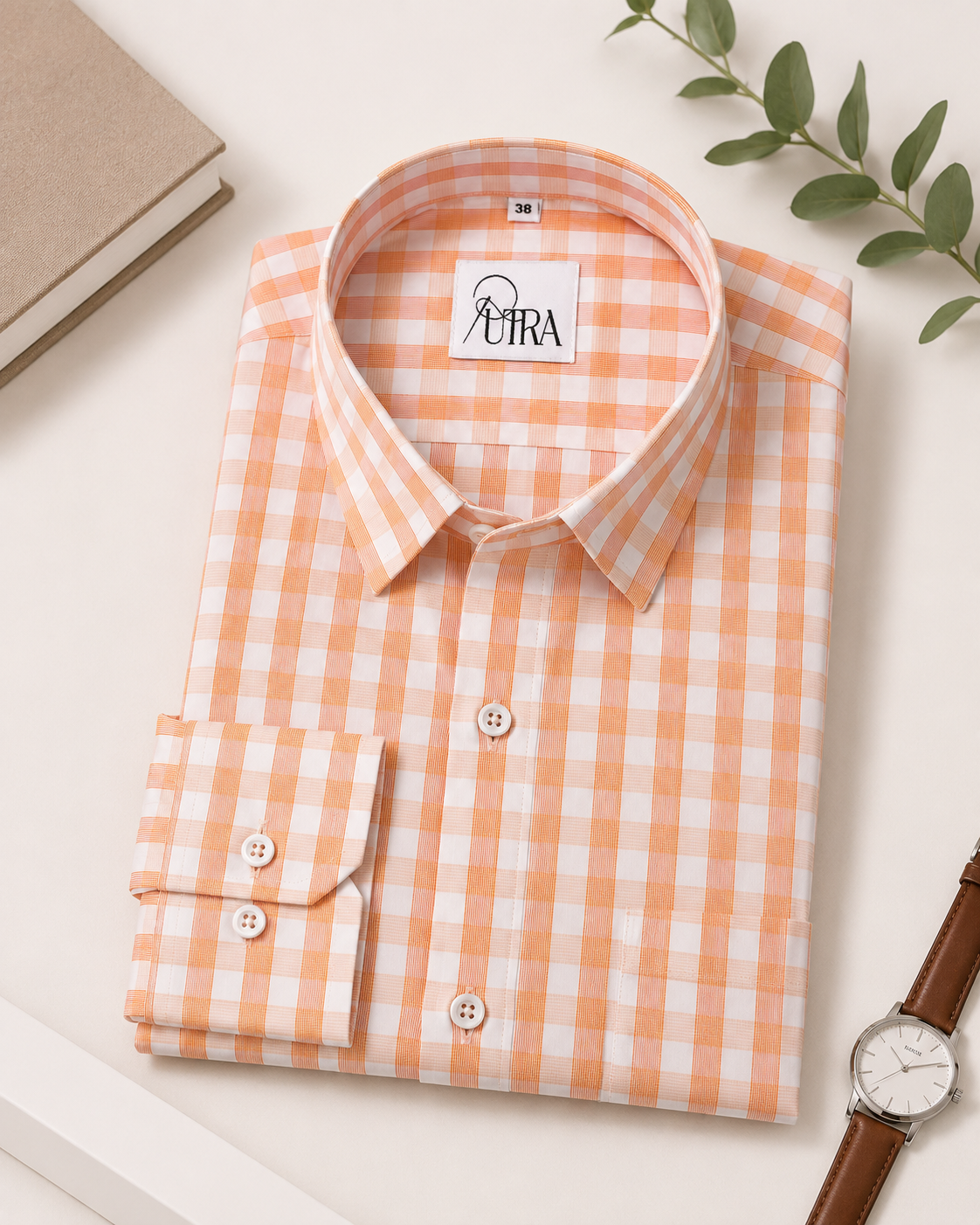 Classic Orange Checkered Yarn-Dyed Cotton Shirt
