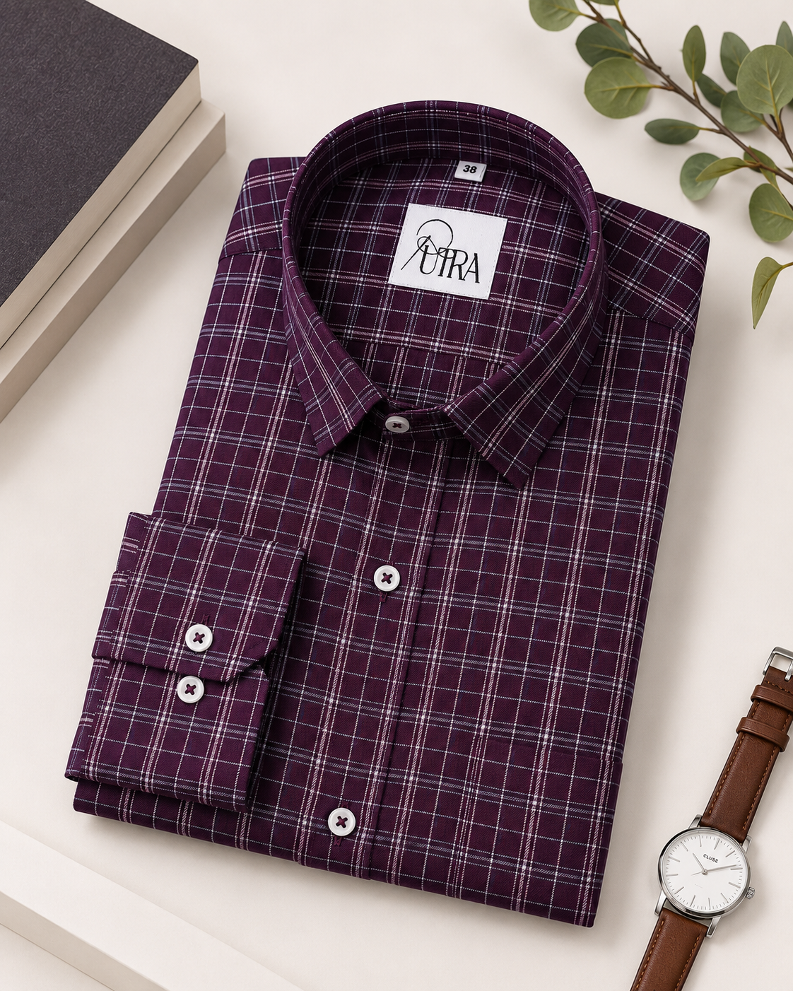 Classic Burgundy Plaid Yarn-Dyed Cotton Shirt