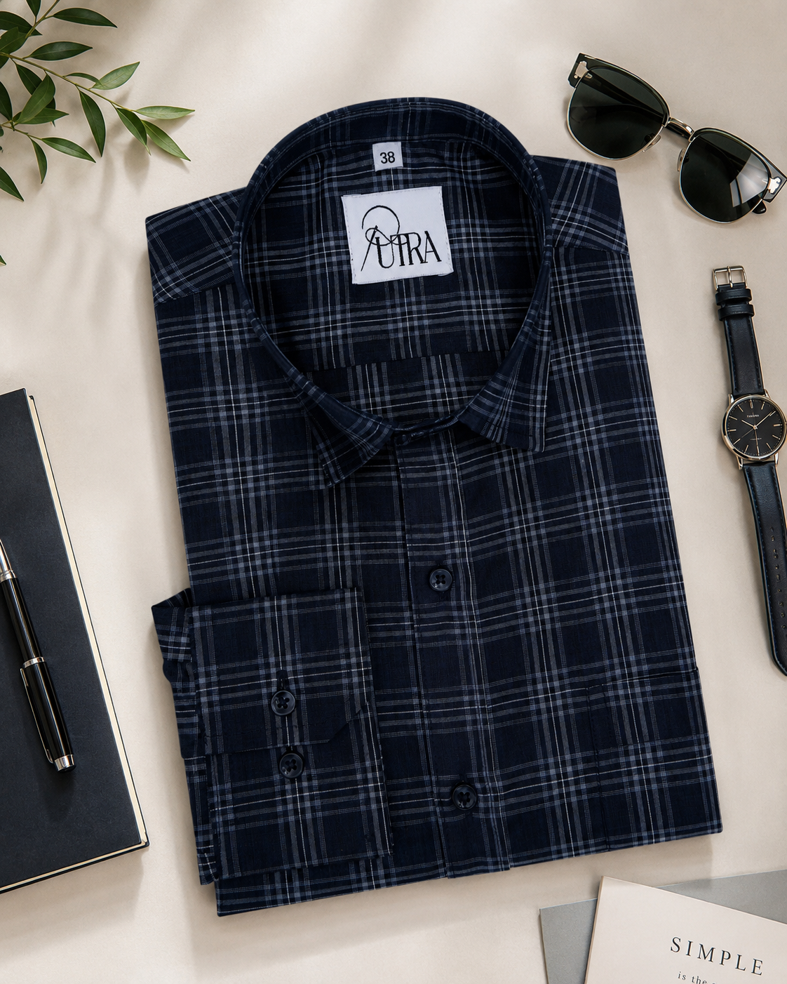 Sophisticated Navy Blue Checked Cotton Shirt