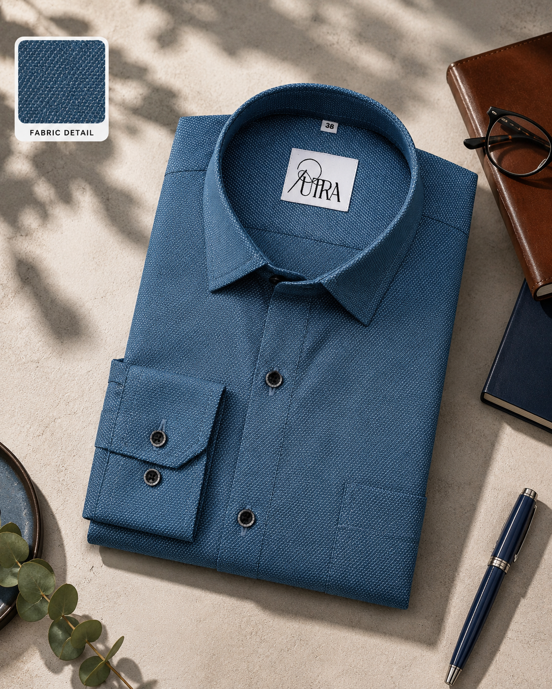 Refined Teal Textured 100% Cotton Yarn-Dyed Shirt