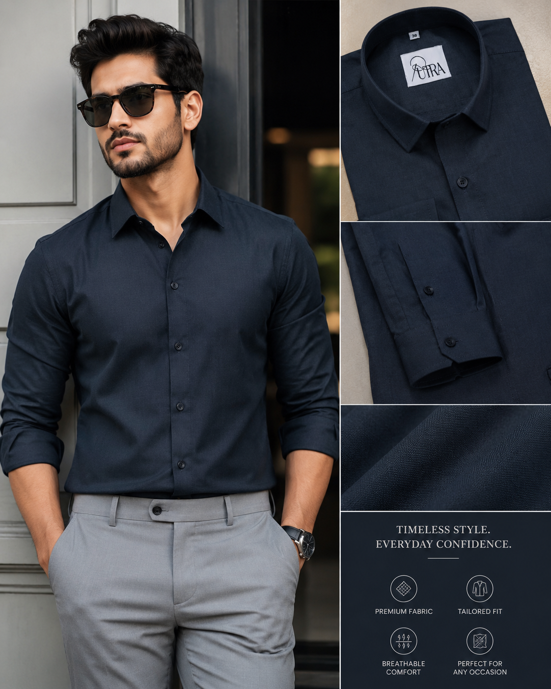 Sophisticated Navy Yarn-Dyed Cotton Shirt