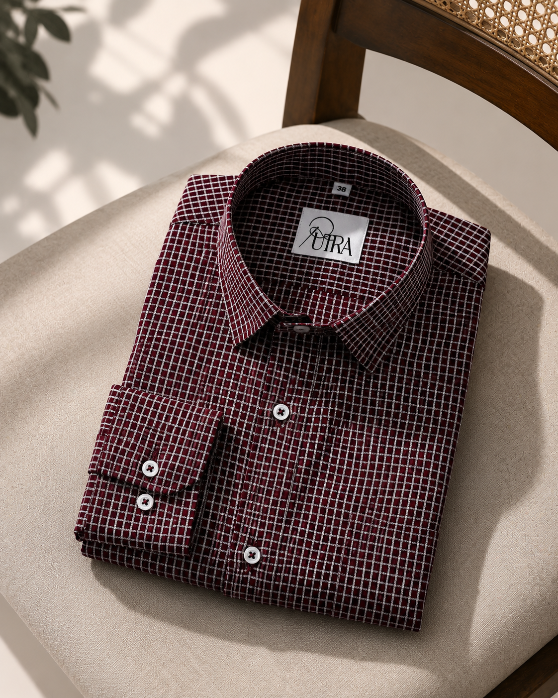 Classic 100% Cotton Yarn-Dyed Shirt – Maroon with Grid Checks