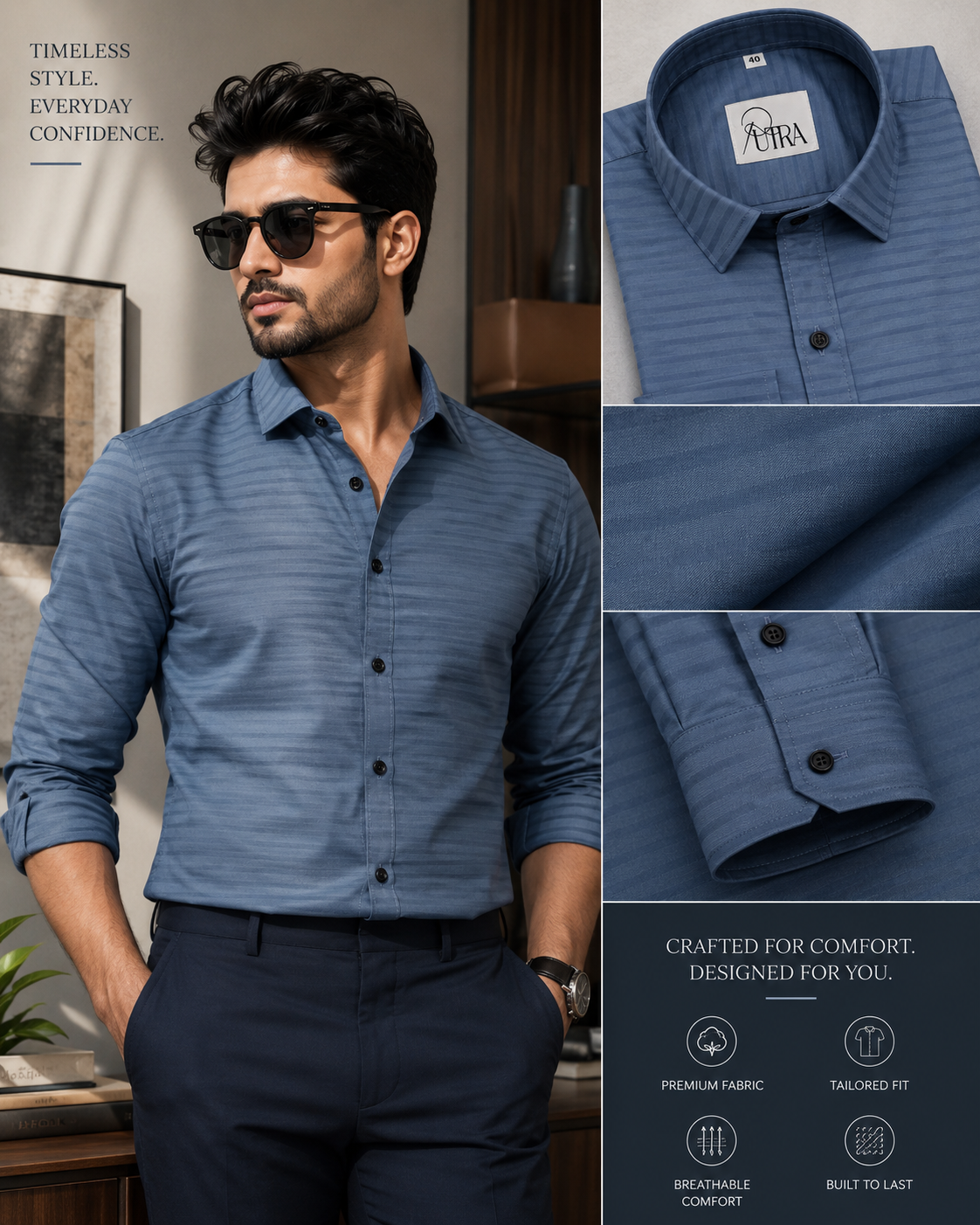 Men Grey Lycra striped shirt
