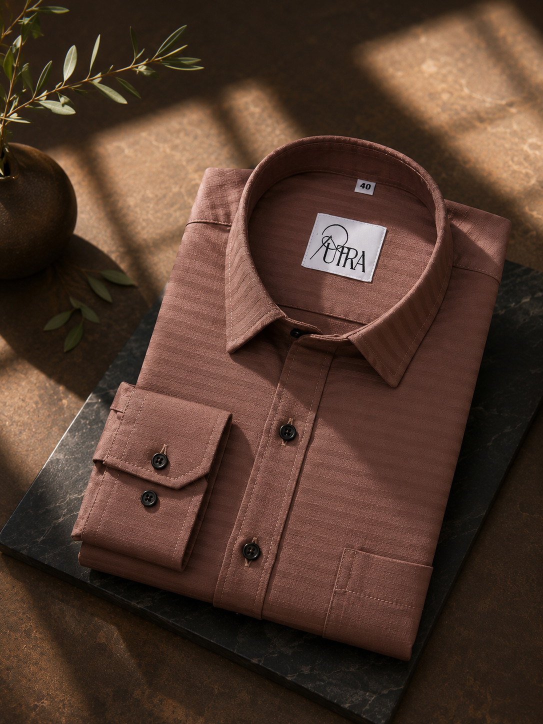 Men Brown Lycra Striped Shirt