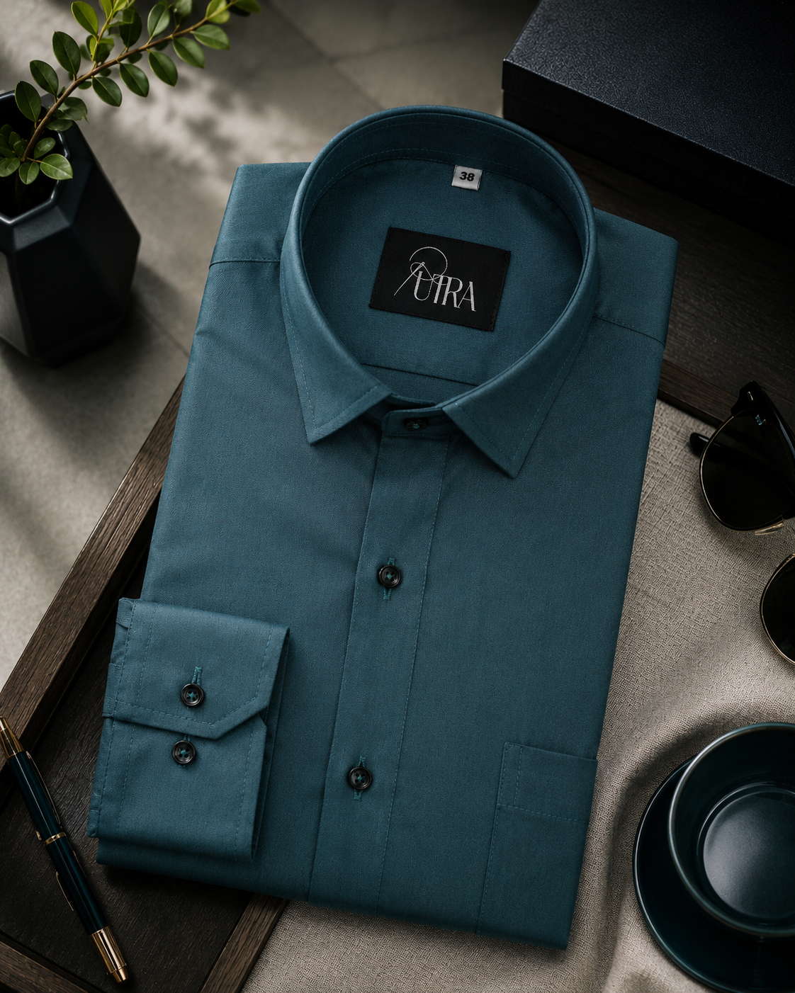 Sophisticated Deep Teal Solid Lycra Shirt