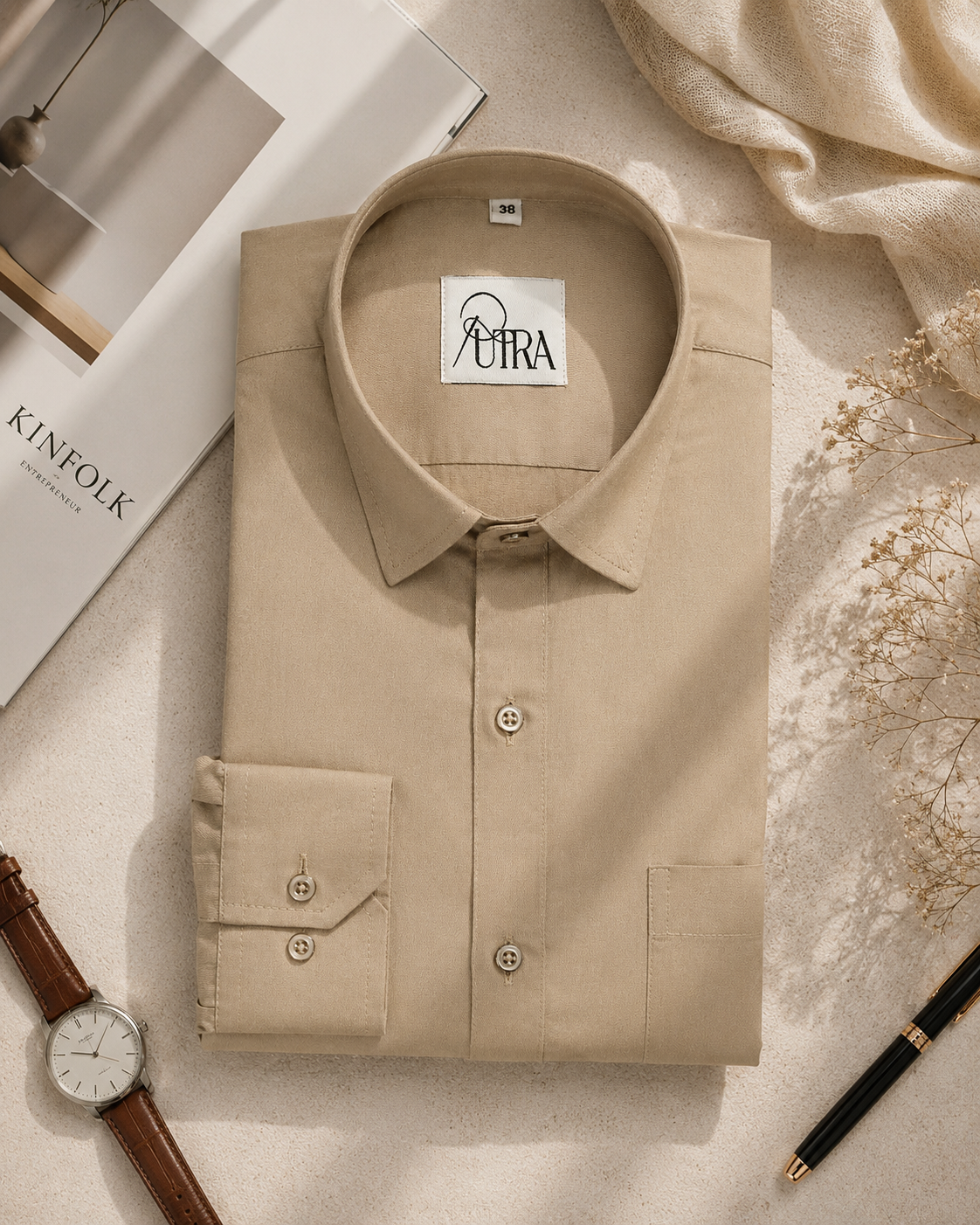 Classic Beige Solid Lycra Shirt