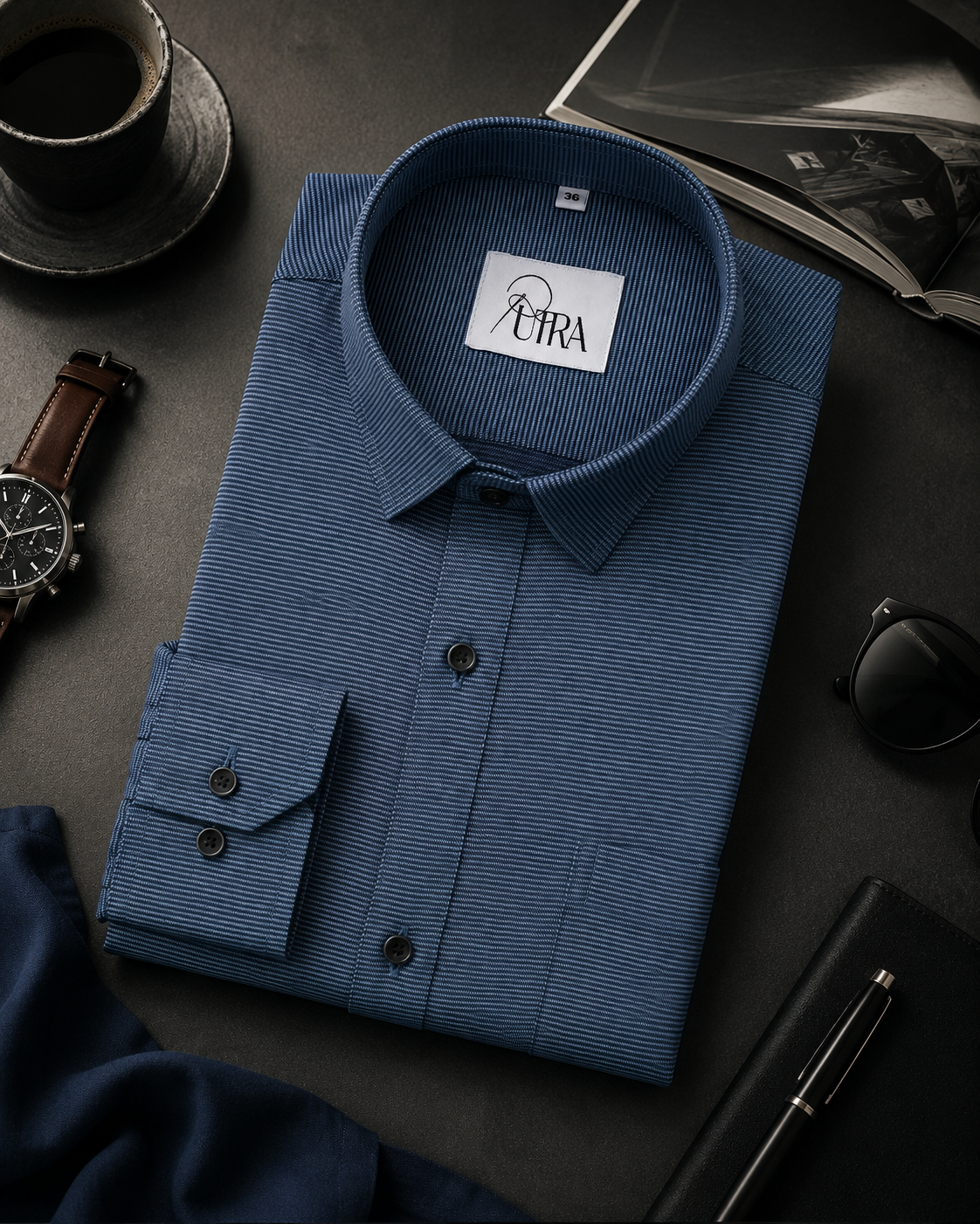 Elegant Blue-Green Yarn-Dyed Striped Shirt