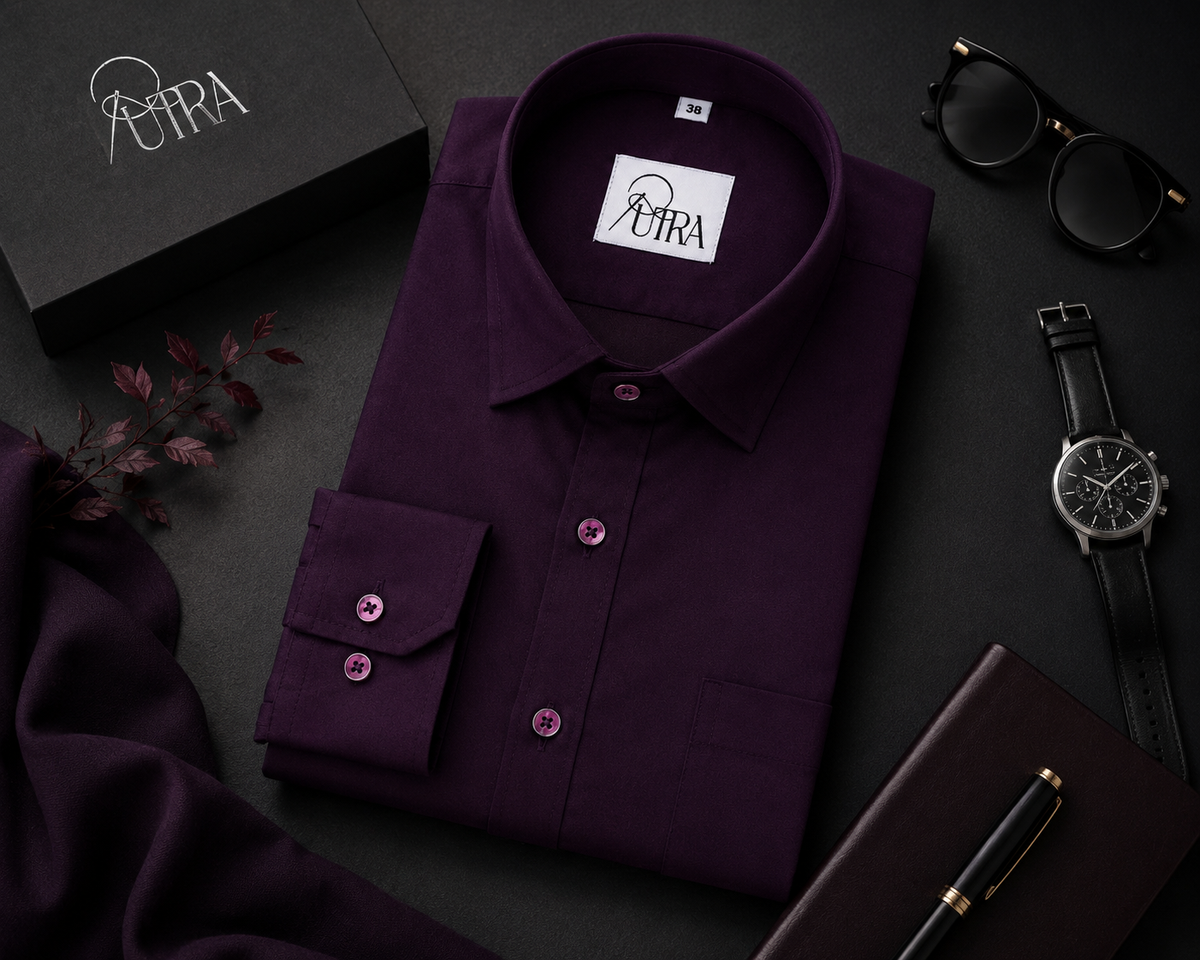 Elegant Dark Purple Solid Lycra Shirt