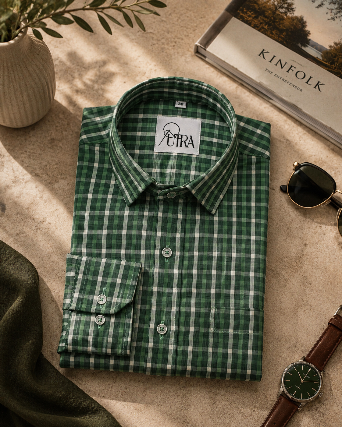 Timeless Green Plaid 100% Cotton Yarn-Dyed Shirt