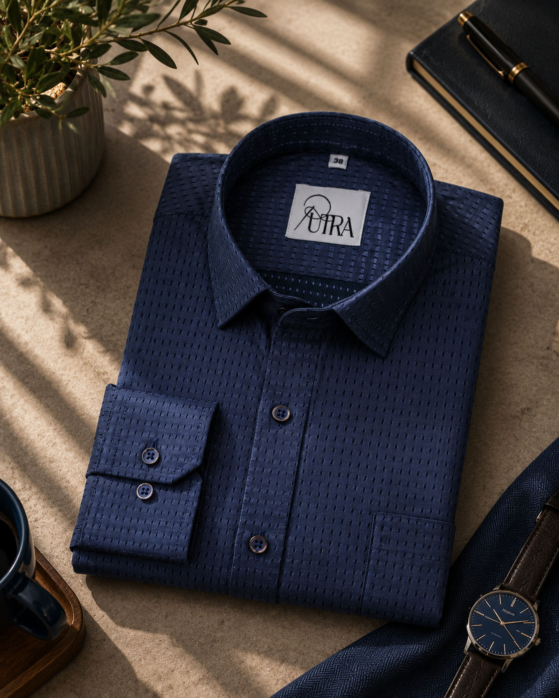 Elegant Charcoal Textured 100% Cotton Yarn-Dyed Shirt