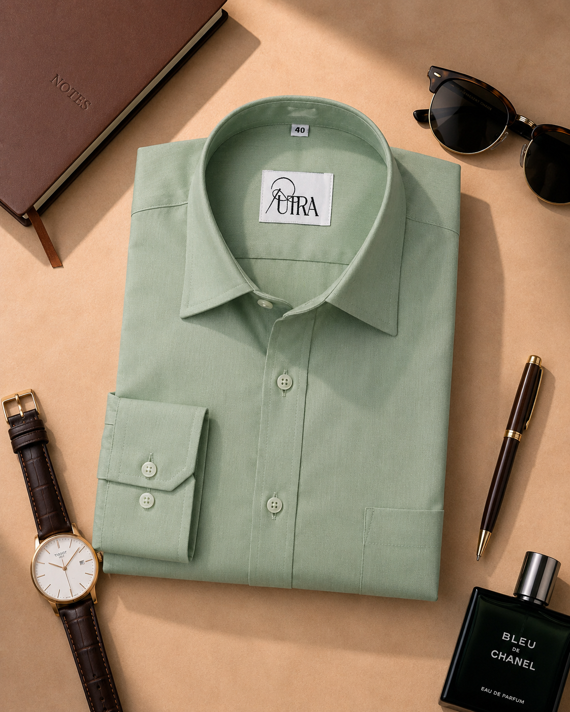 Men's Fresh Mint Green Cotton Satin Shirt