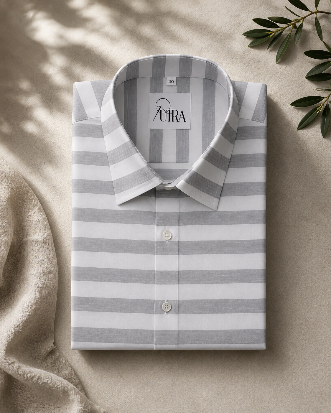 Men Grey and White 100% Cotton Striped Shirt