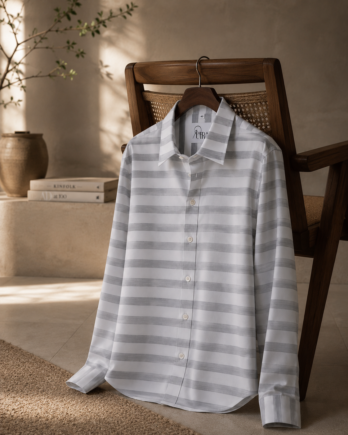 Men Grey and White 100% Cotton Striped Shirt