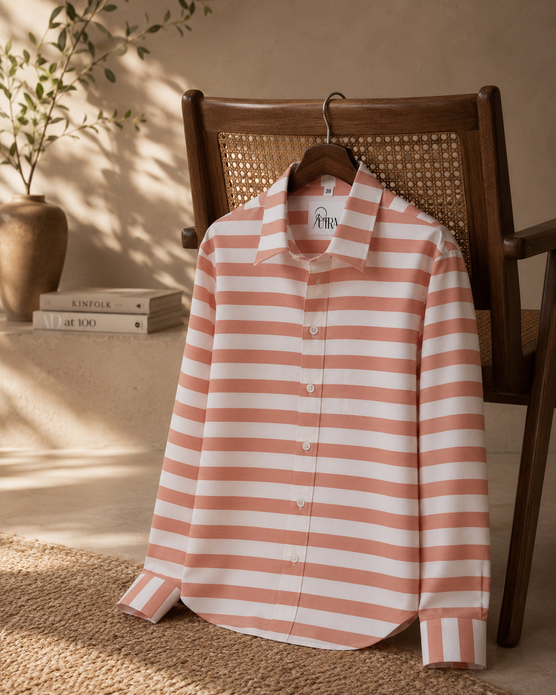 Rust Orange and White 100% Cotton Striped Shirt