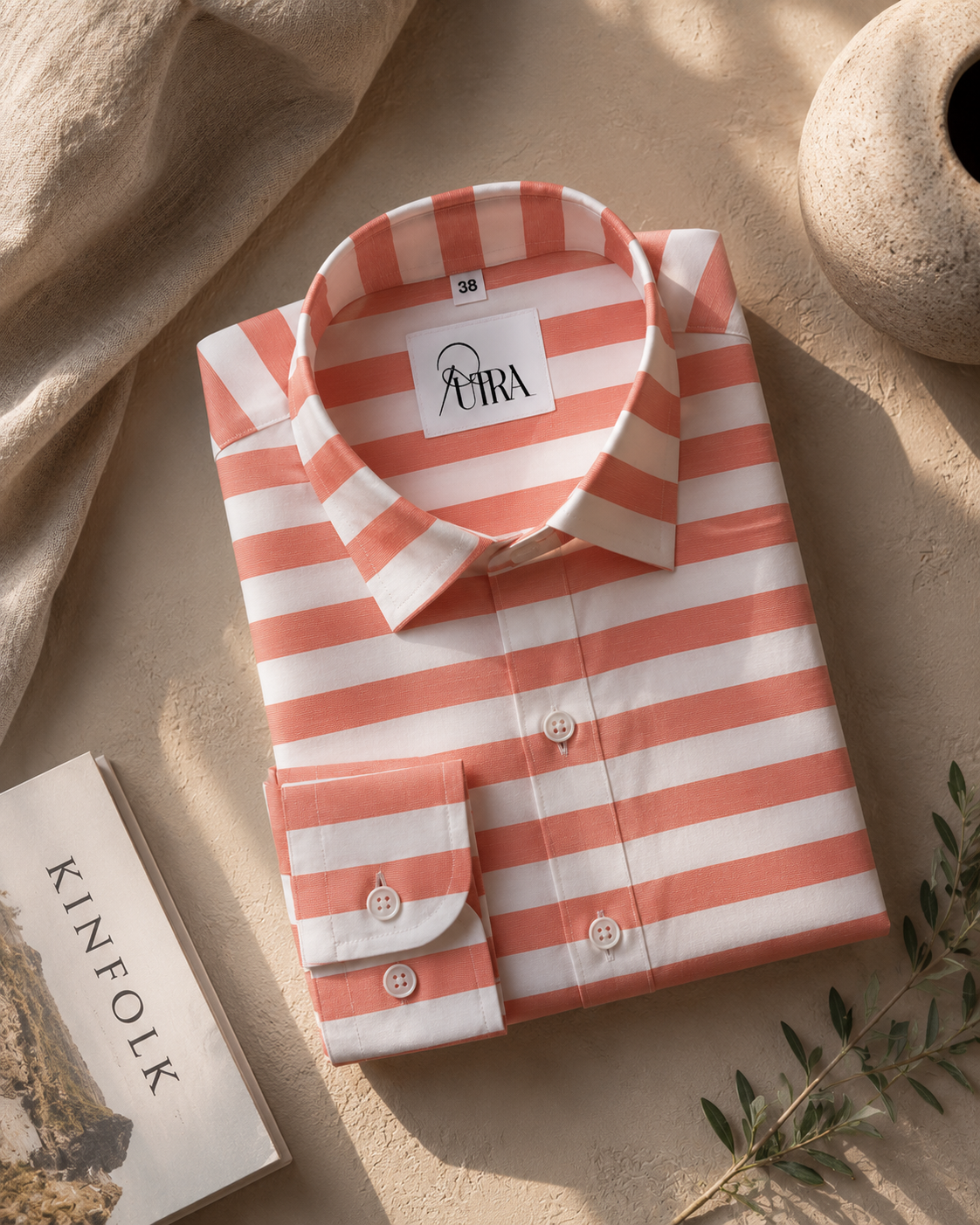 Rust Orange and White 100% Cotton Striped Shirt