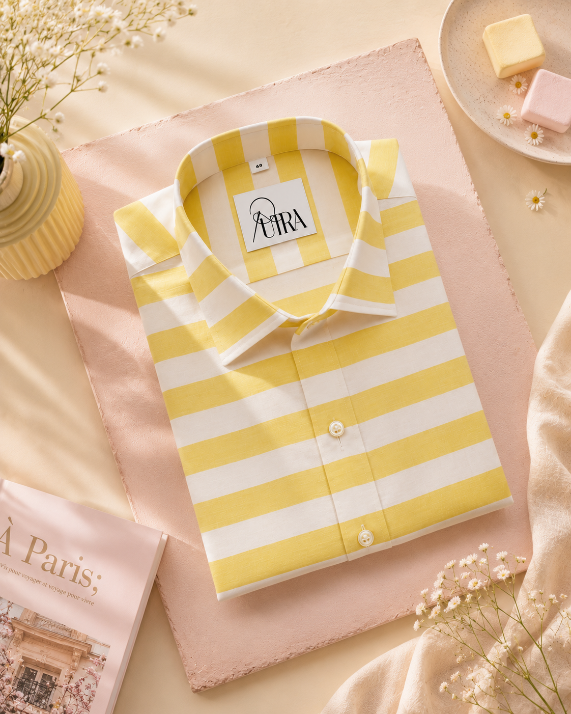 Mens Sunshine Yellow and White Striped Cotton Shirt