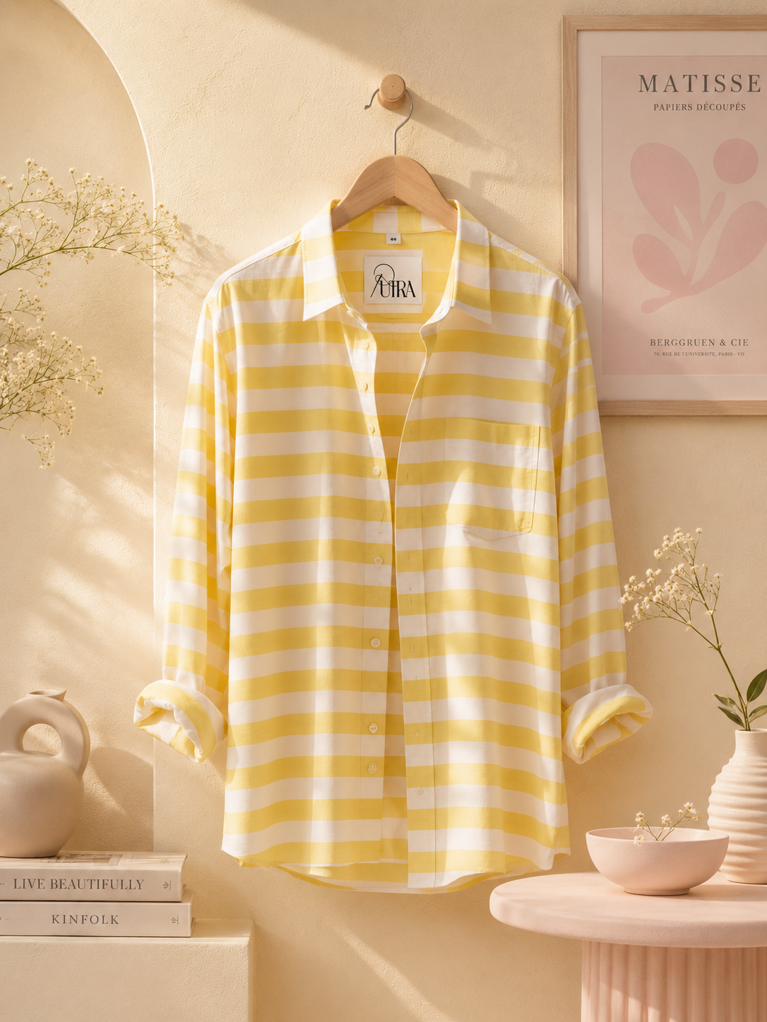 Mens Sunshine Yellow and White Striped Cotton Shirt