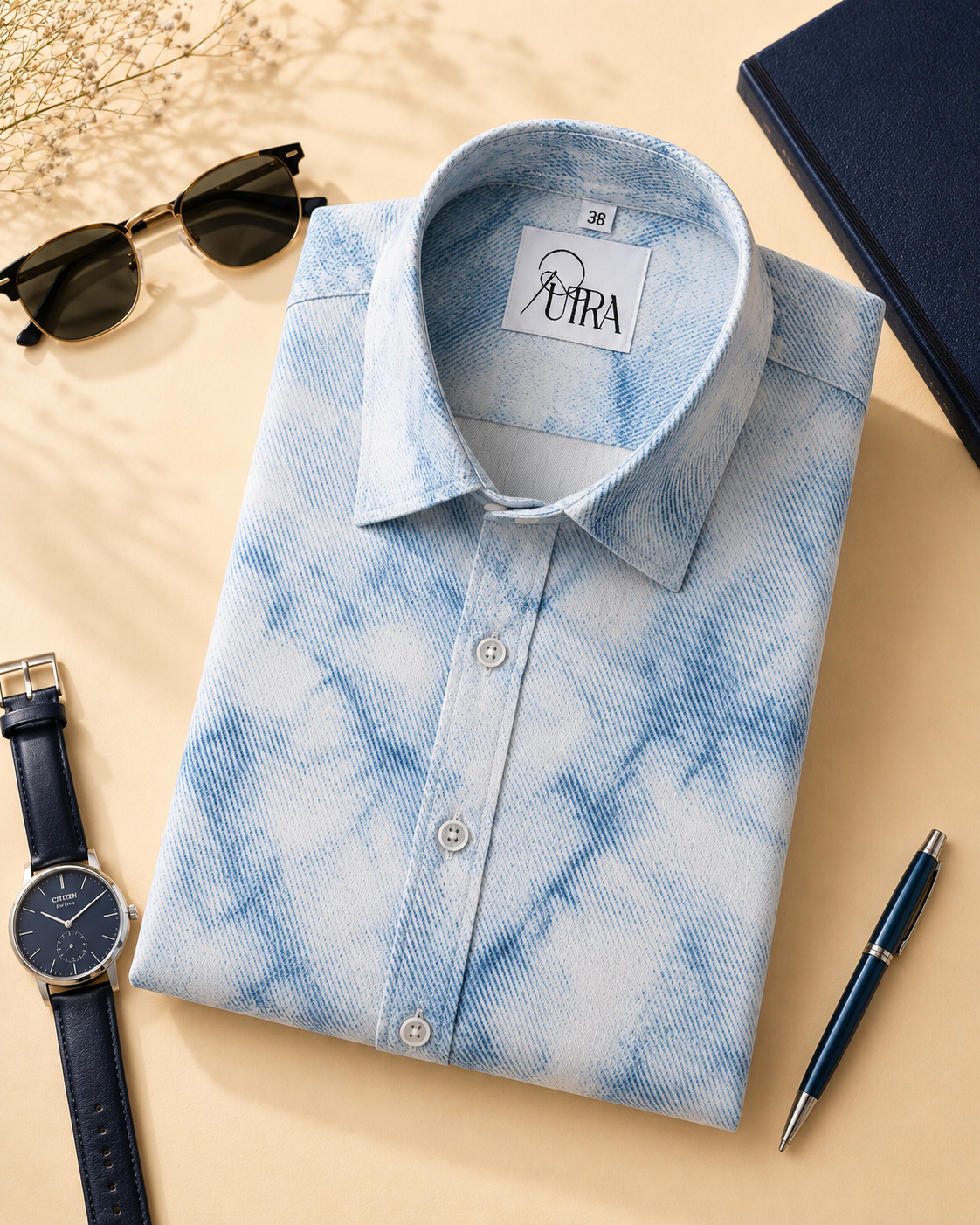 Cloud Wash Blue Printed Cotton Shirt