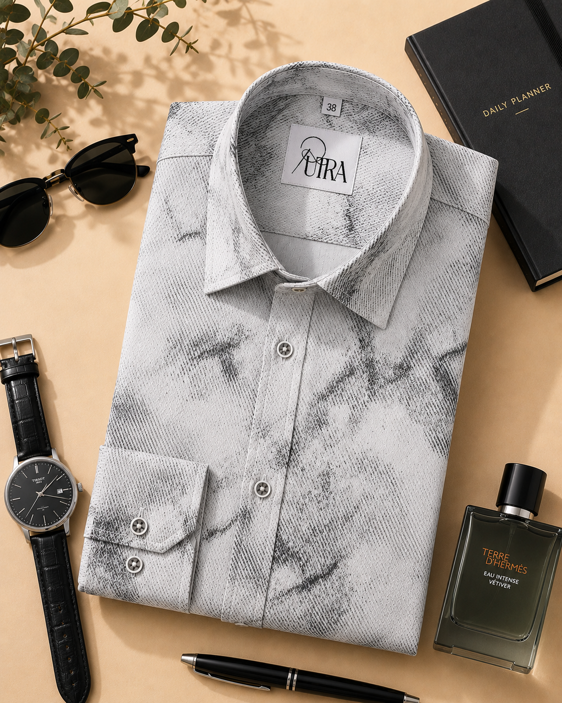 Monochrome Marble Print Cotton Shirt