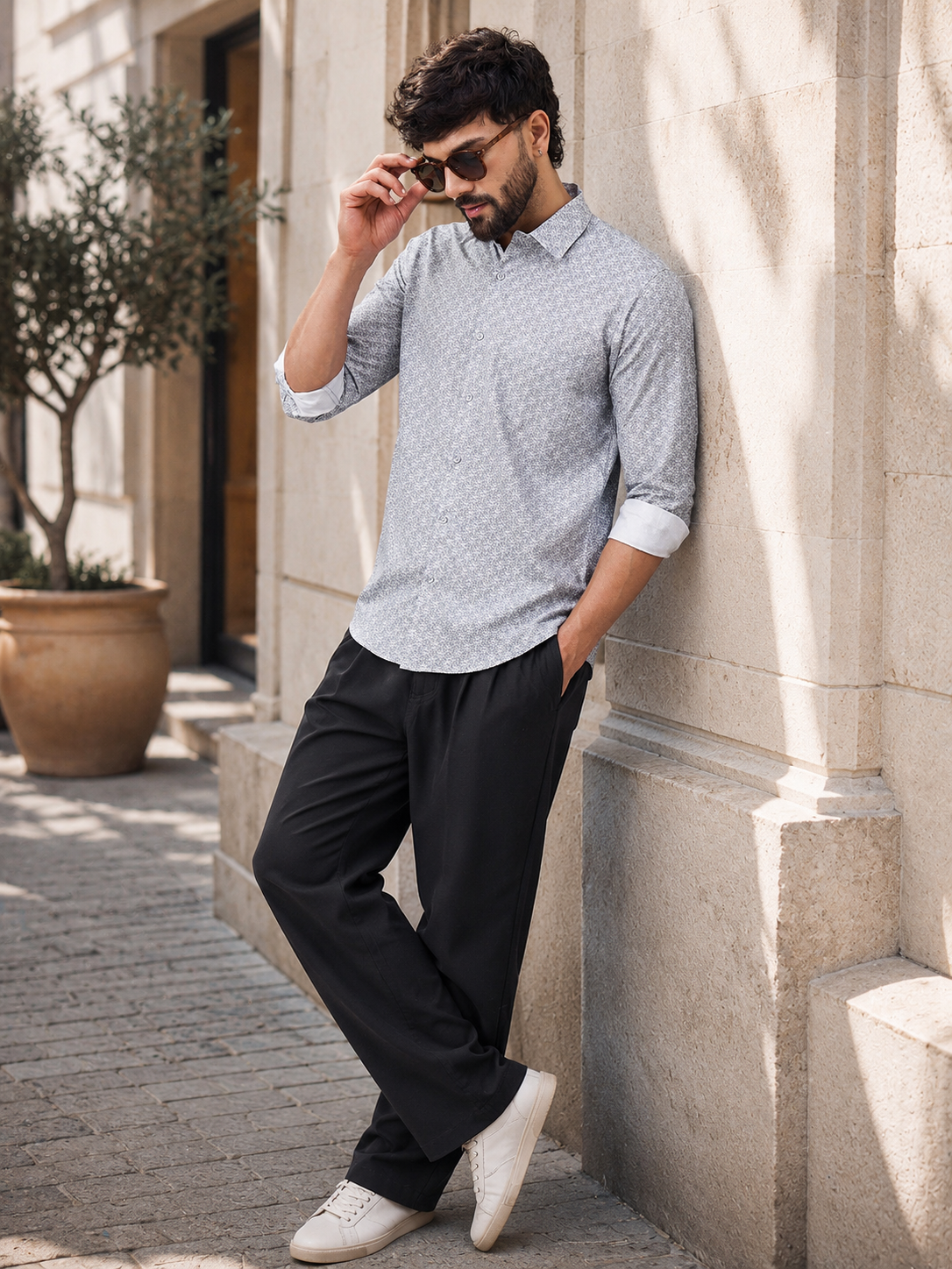 Men Luxe Green Satin Intricate All-Over Printed Shirt