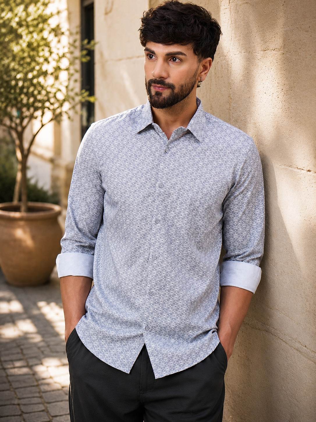 Men Luxe Green Satin Intricate All-Over Printed Shirt