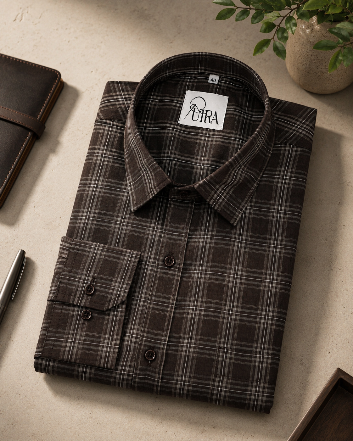 Rich Brown Checked Cotton Shirt