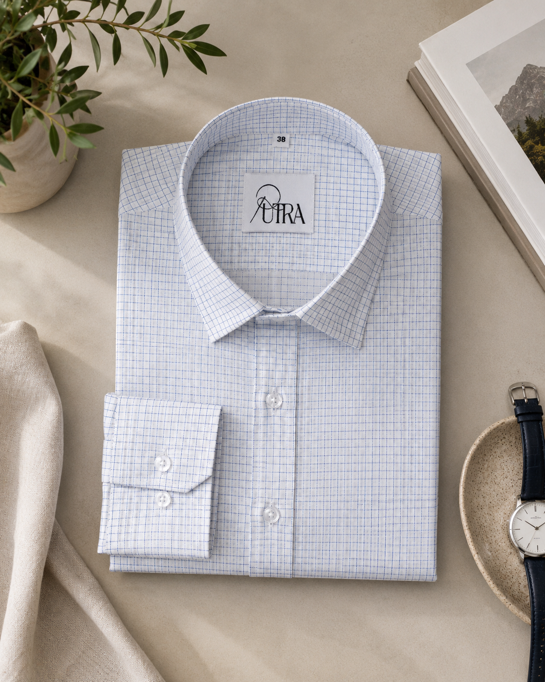 Men Classic White Yarn Dyed Grid Check Shirt