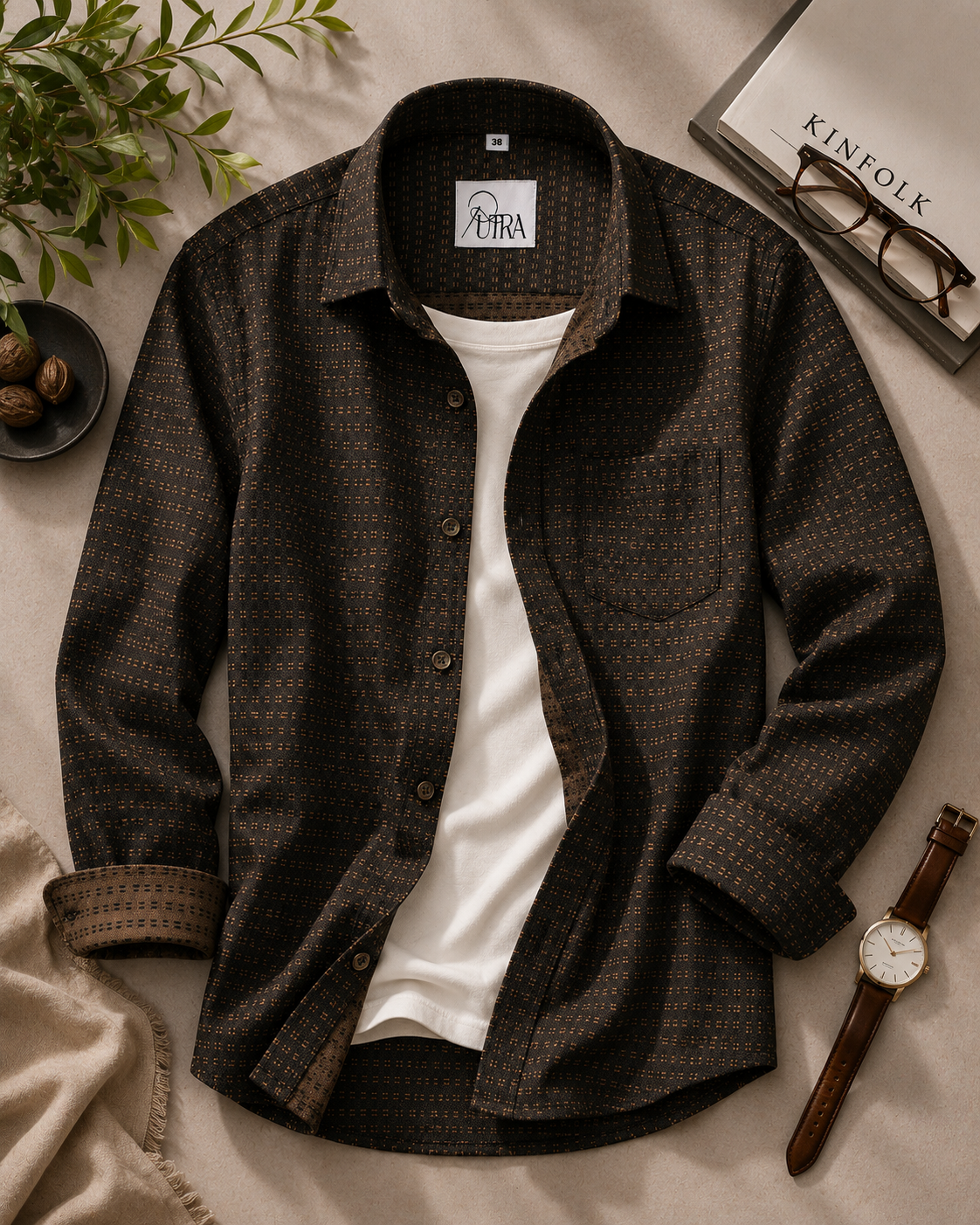 Elegant brown 100% Cotton Yarn-Dyed Shirt
