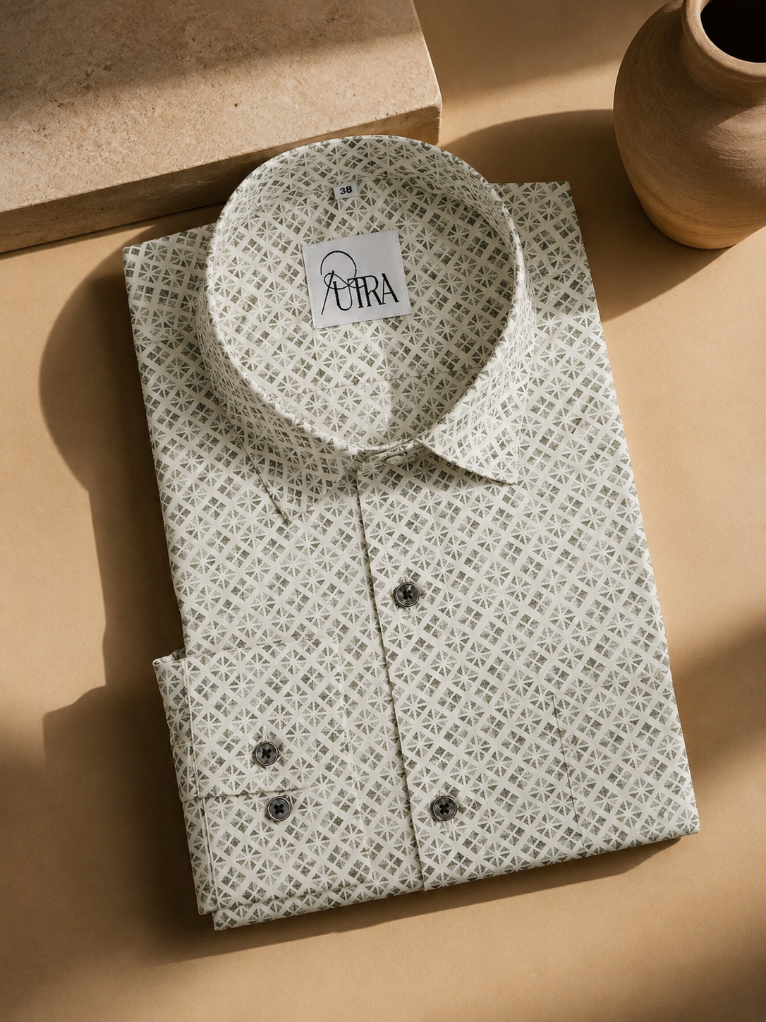 Cream Formal Shirt with Geometric Pattern