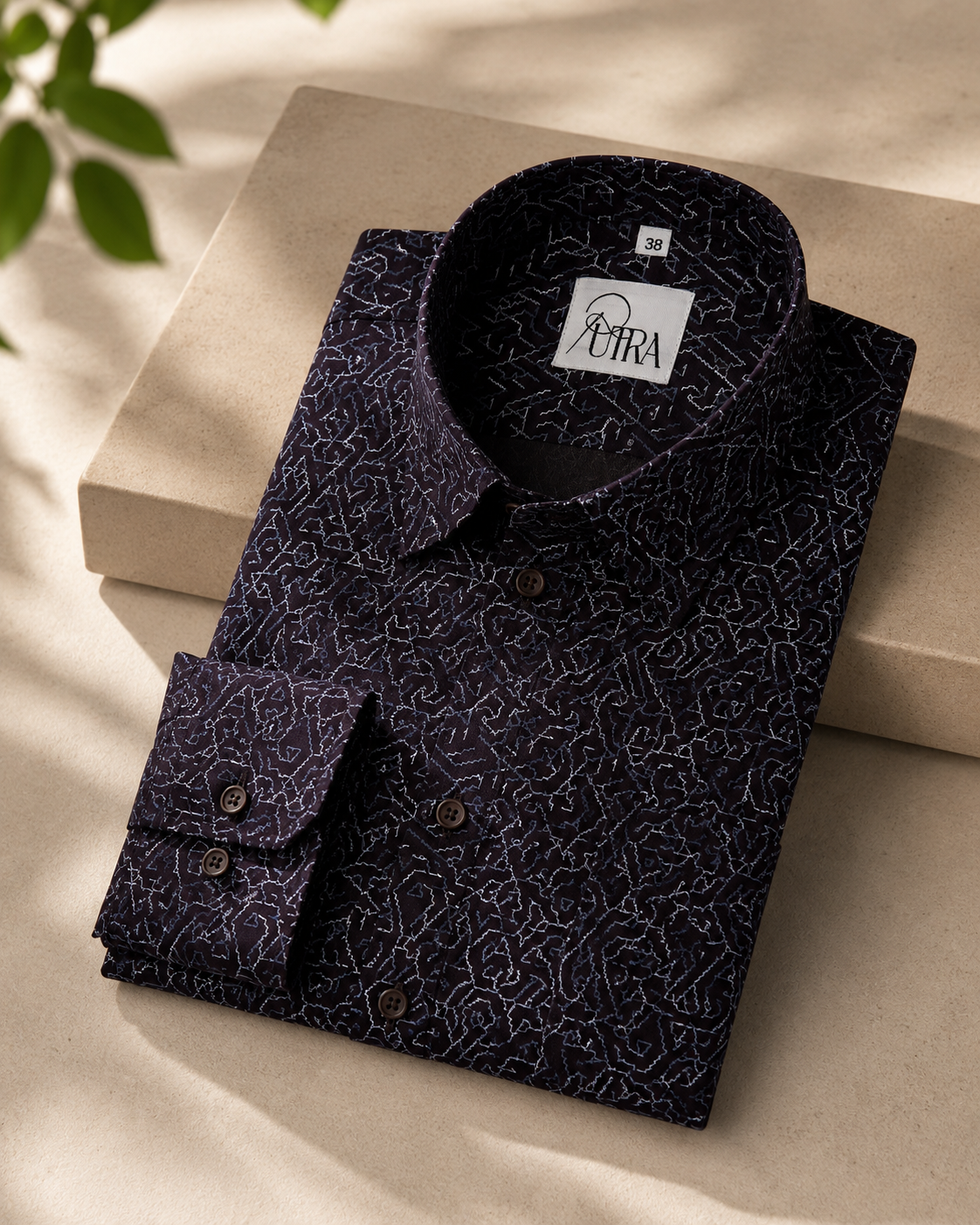 Dark Brown Cotton Shirt with Abstract Geometric Pattern