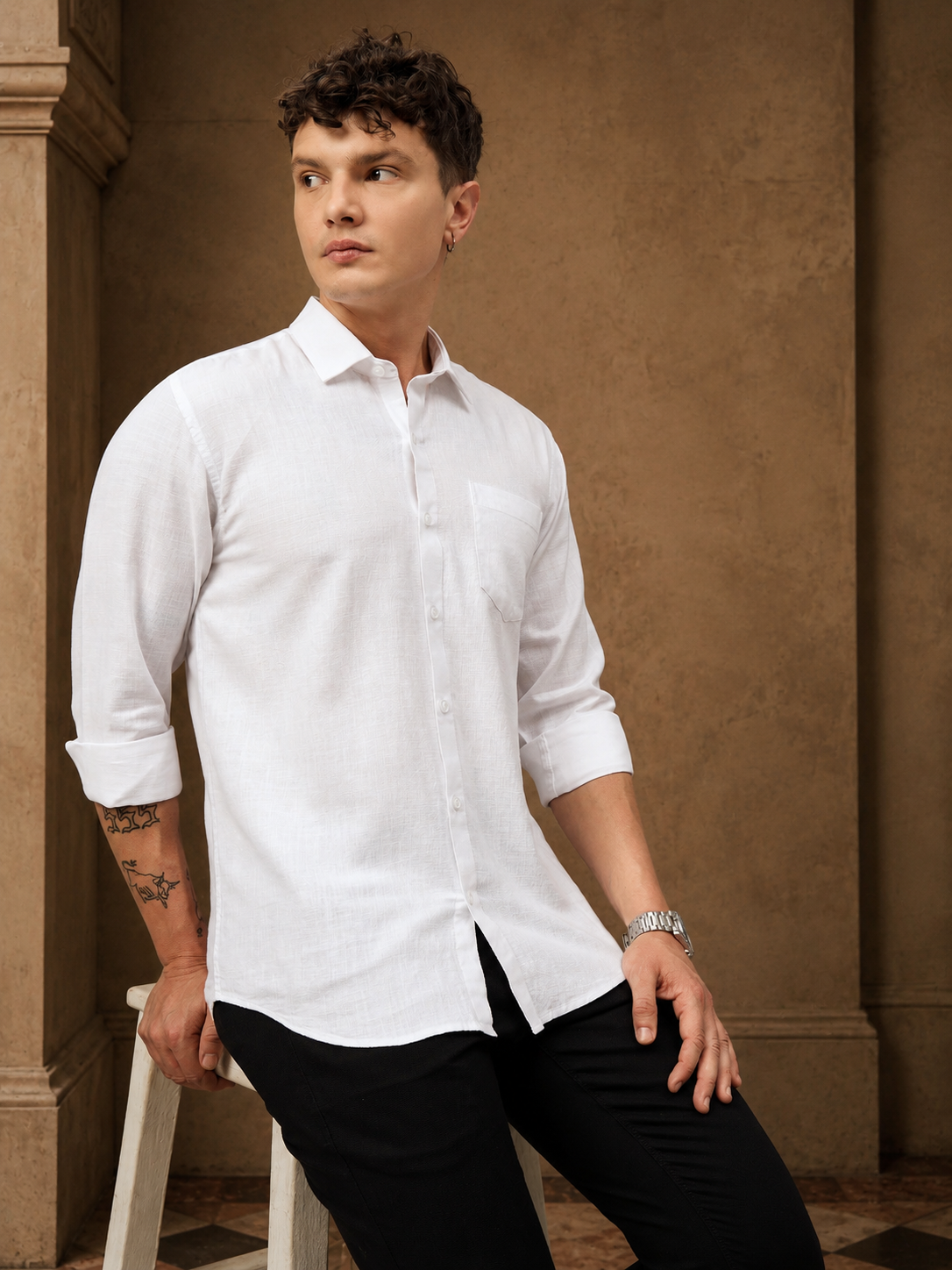 Mens Timeless White Slub Cotton Shirt