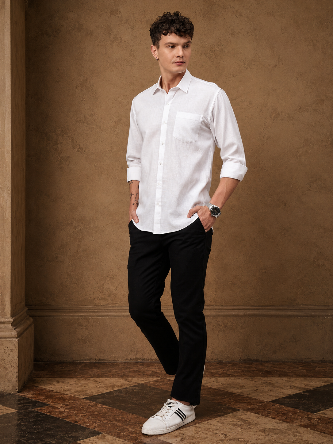 Mens Timeless White Slub Cotton Shirt