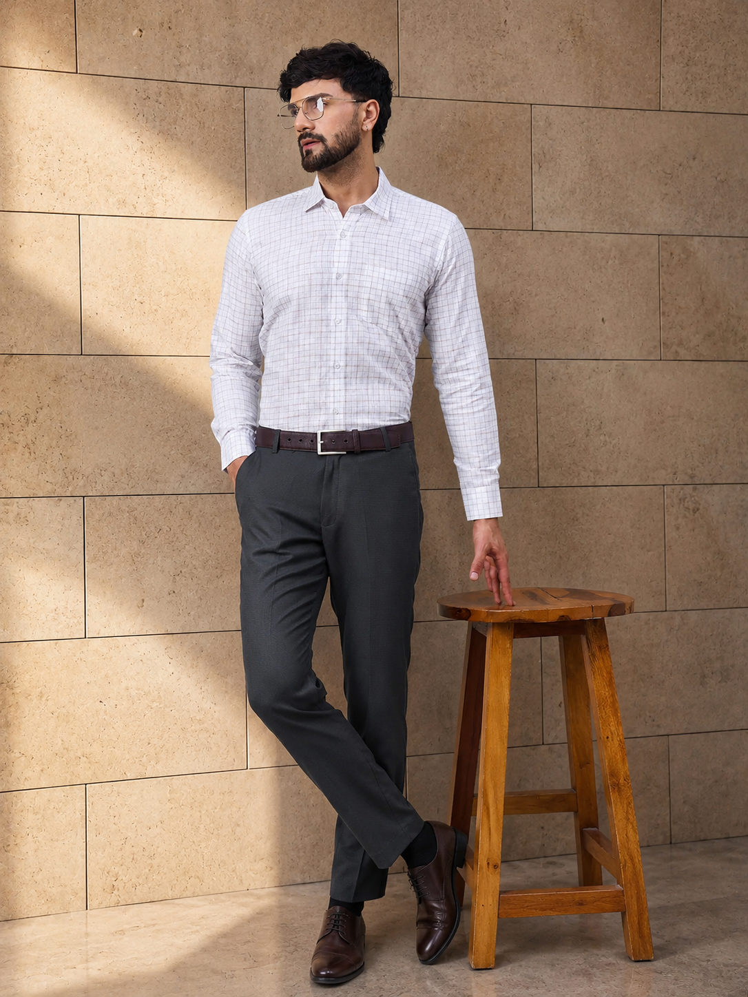 Men Premium White and Yellow Checked Slub Cotton Shirt