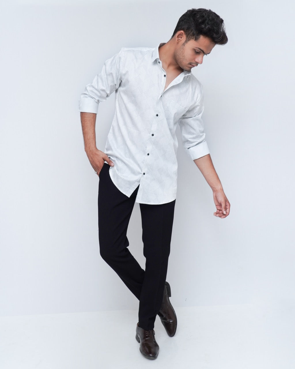 Men White Digital Print Slim Fit Shirt