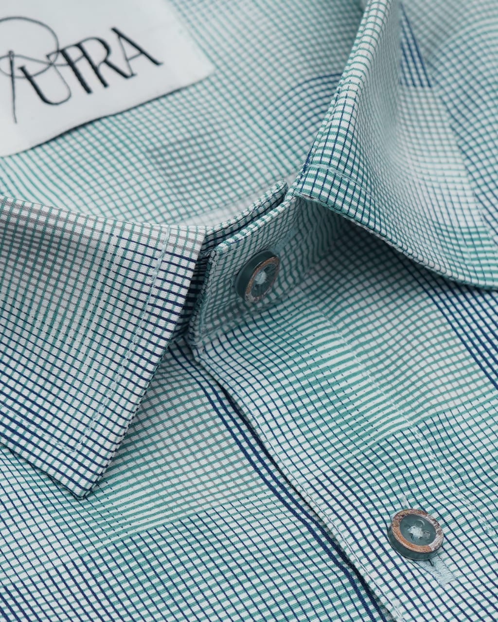 Elegant Green and Blue Multitone Checkered Lycra Shirt