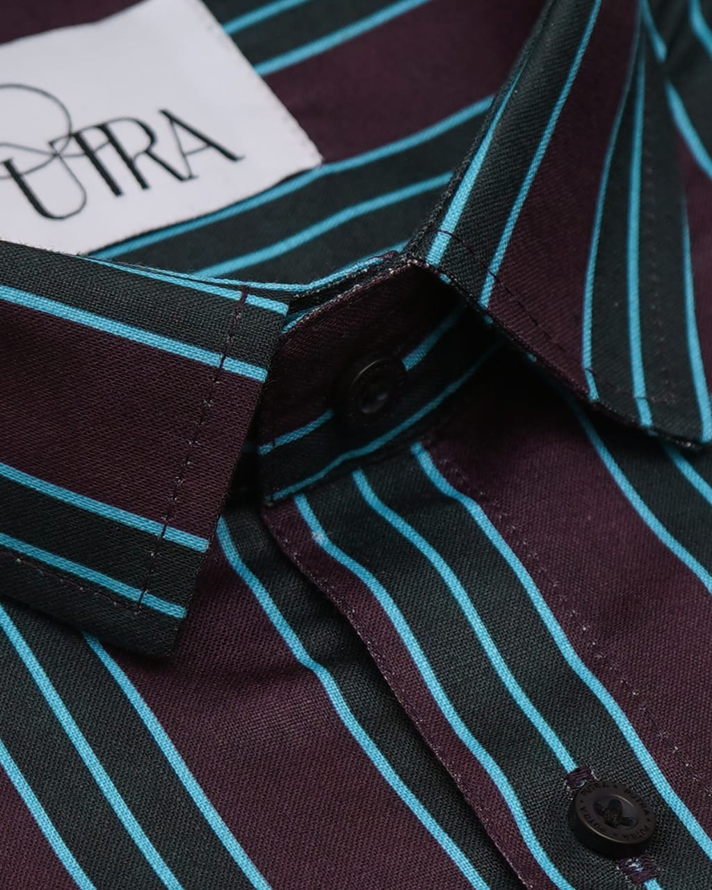 Men Maroon and Teal Striped Cotton Shirt