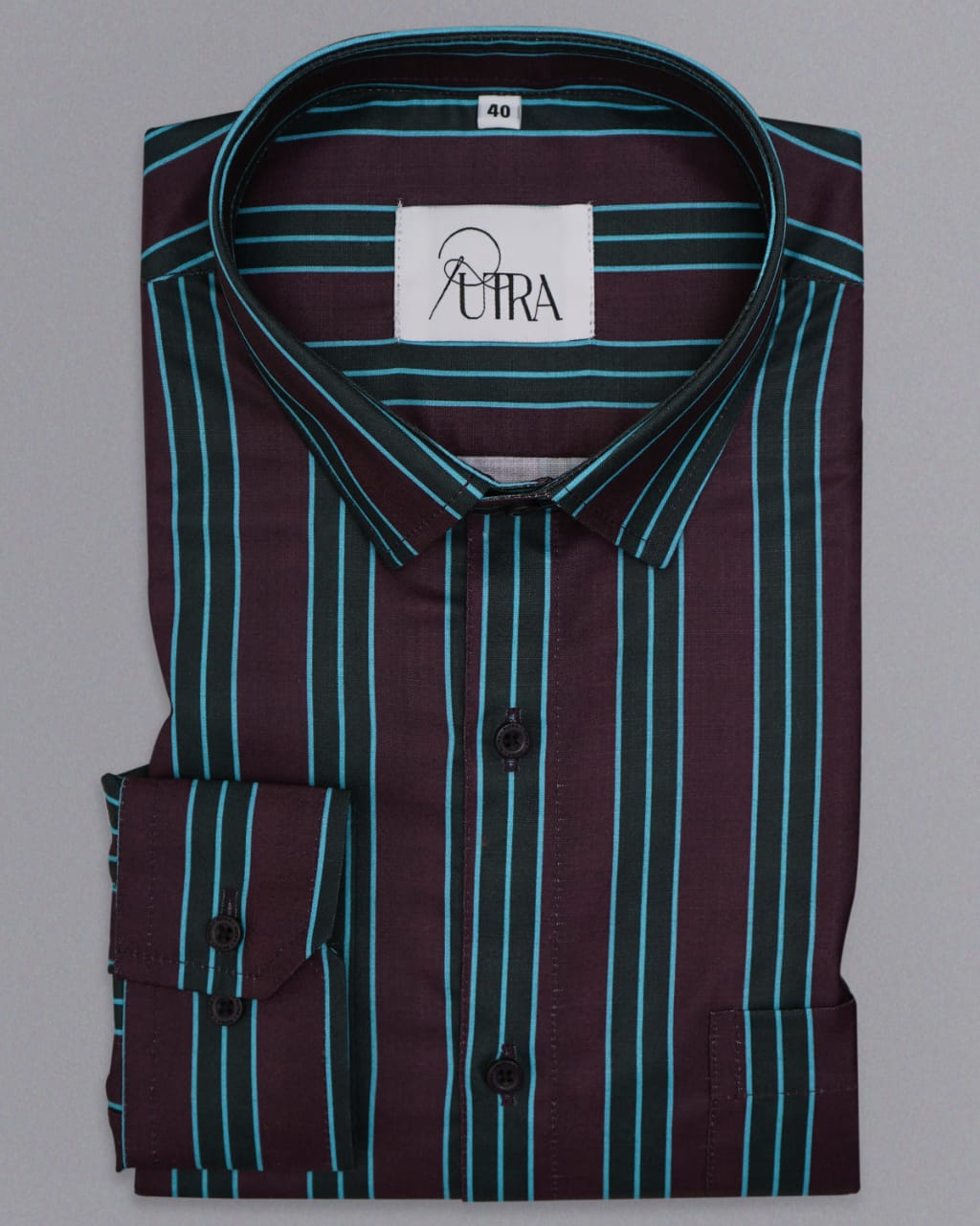 Men Maroon and Teal Striped Cotton Shirt