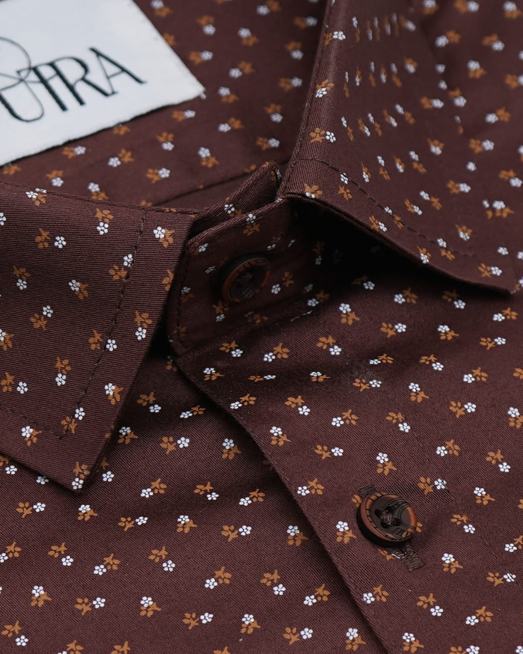 Men’s Brown Floral Printed Full-Sleeve Cotton Shirt