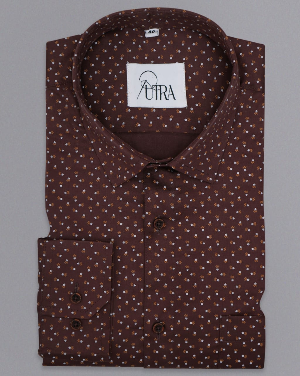 Men’s Brown Floral Printed Full-Sleeve Cotton Shirt